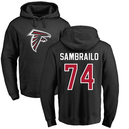 Atlanta Falcons Men Black Ty Sambrailo Name And Number Logo NFL Football #74 Pullover Hoodie Sweatshirts